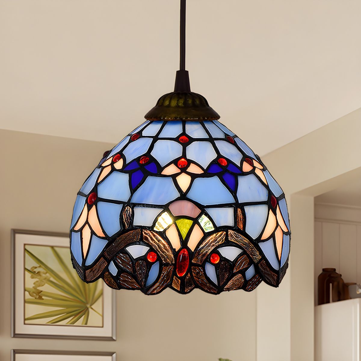Lampe Tiffany Suspendue en Verre Multicolore - Opale Image
