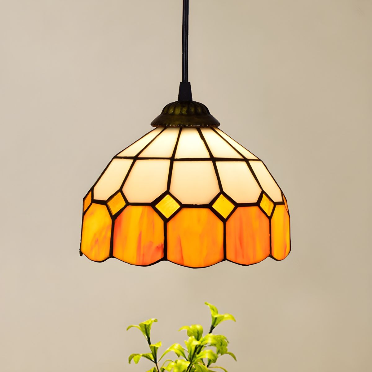 Lampe Tiffany Suspendue en Verre Multicolore - Opale