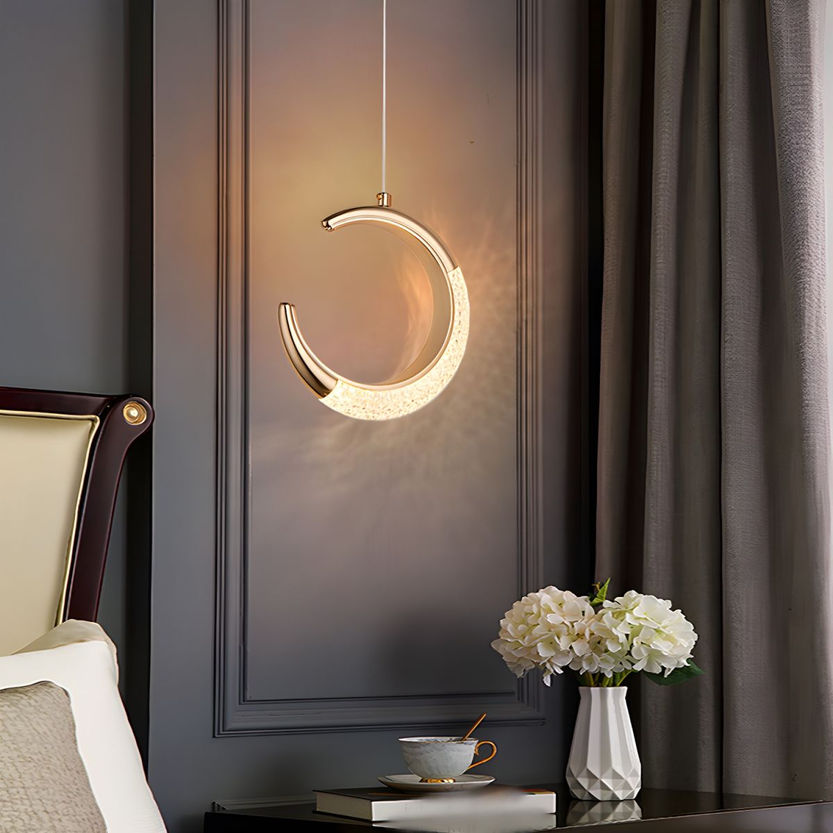 Lampe de chevet Lune Suspendue en Cristal - Opale
