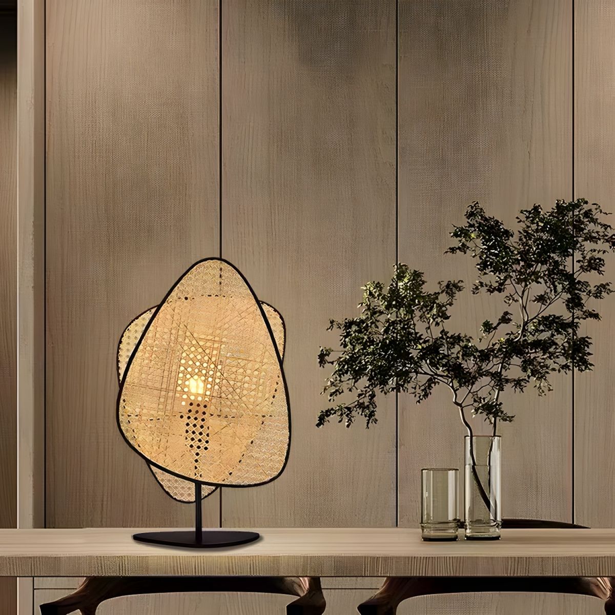 Lampe de chevet Design en Rotin et Métal - Opale