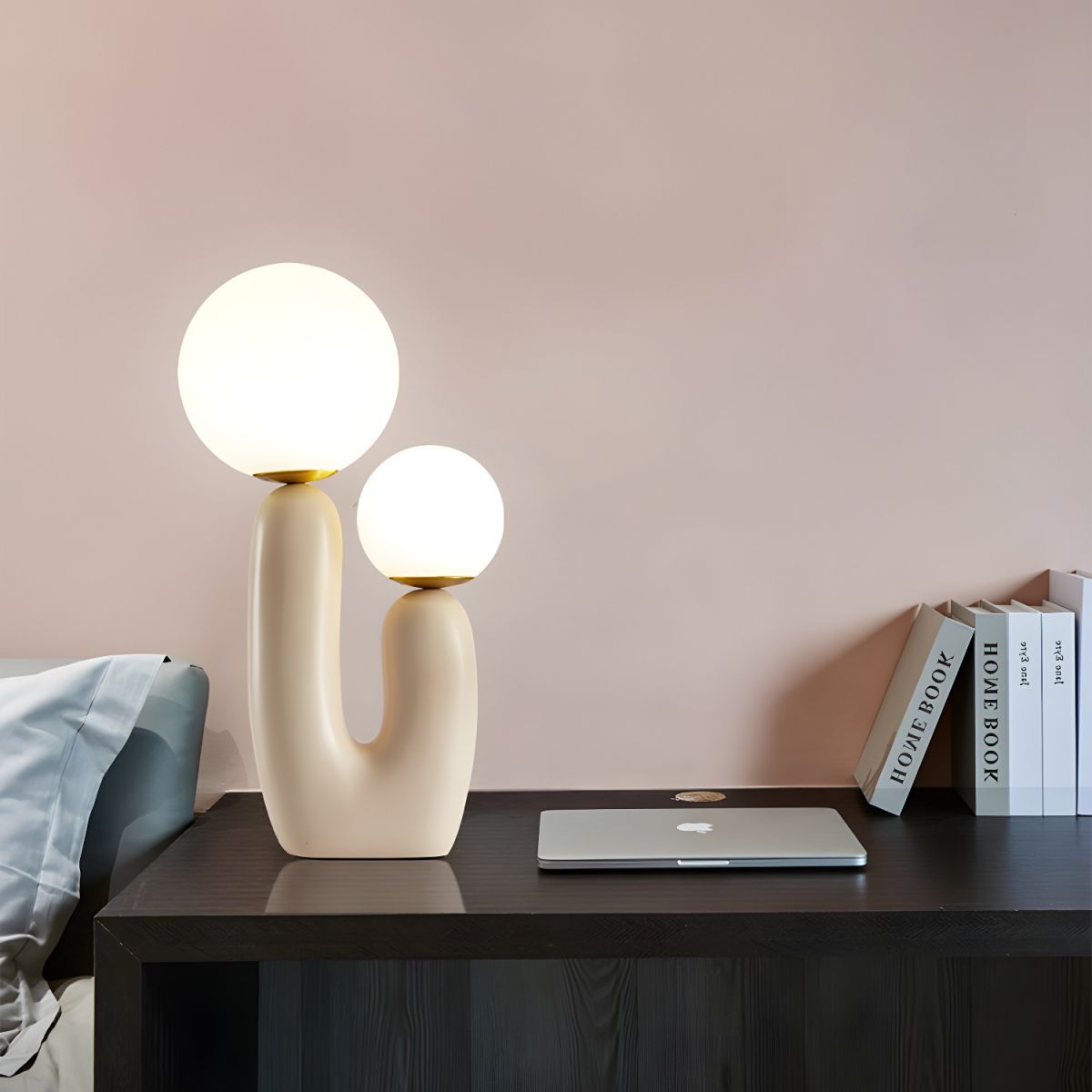 Lampe de chevet 2 Boules Blanches Moderne - Opale Image