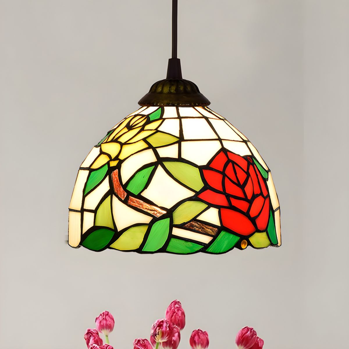 Lampe Tiffany Suspendue en Verre Multicolore - Opale Image