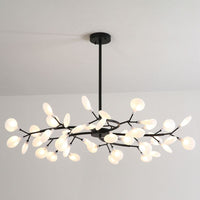 Lustre branche finition noir mat suspendu à un plafond blanc