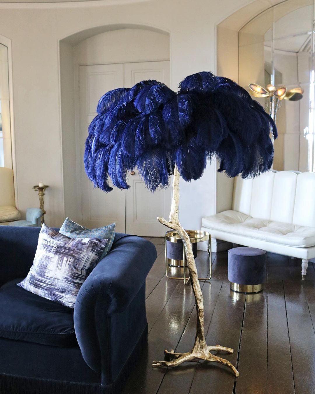 Lampadaire en Laiton et Plumes d'autruche - Opale