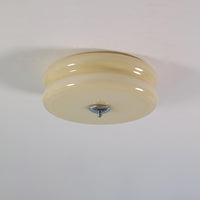 Plafonnier art déco finition chrome et abat-jour beige