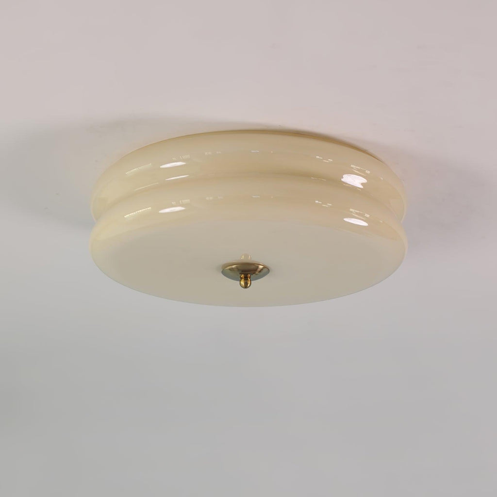 Plafonnier art déco finition or et abat-jour beige