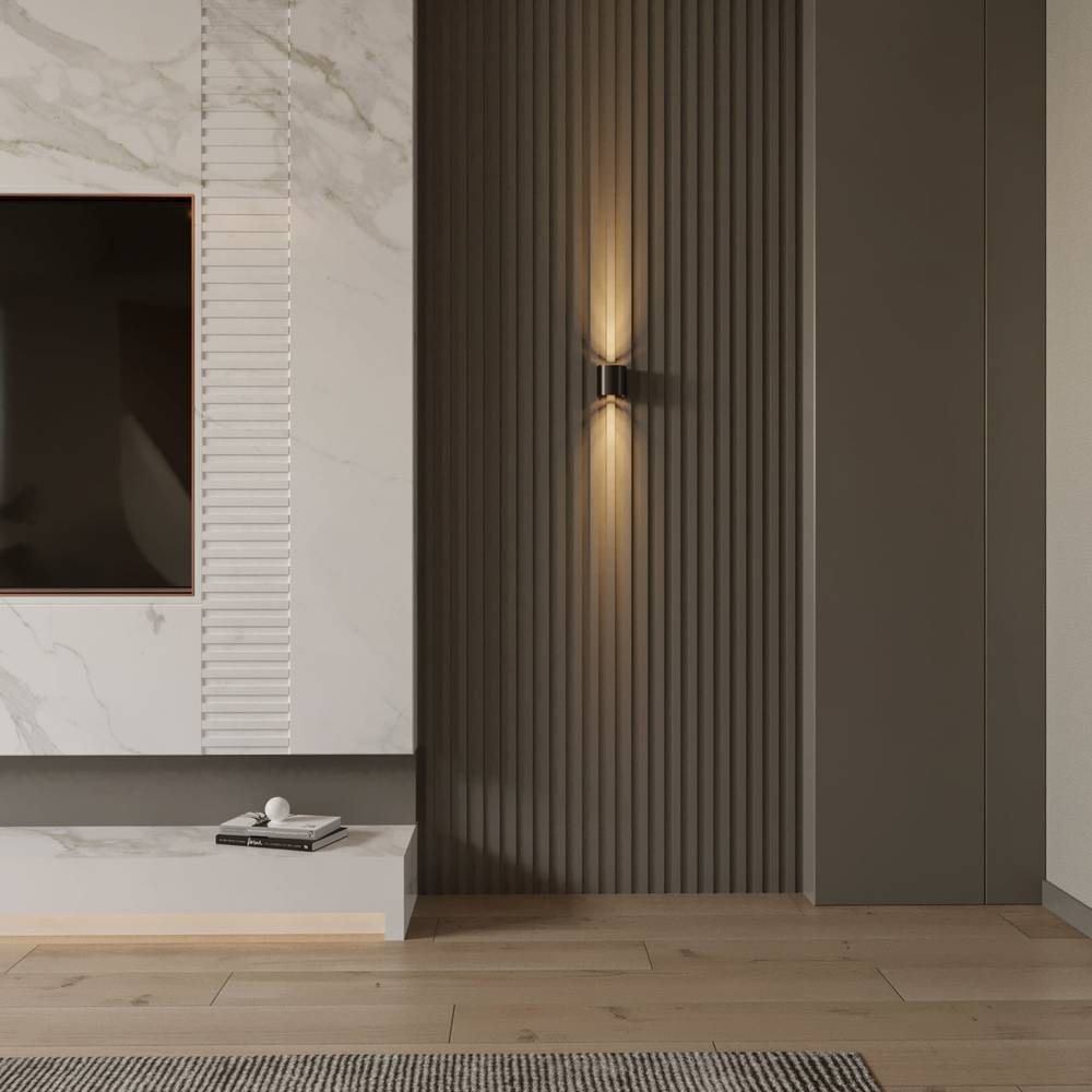 Applique murale LED noire dans une entrée contemporaine