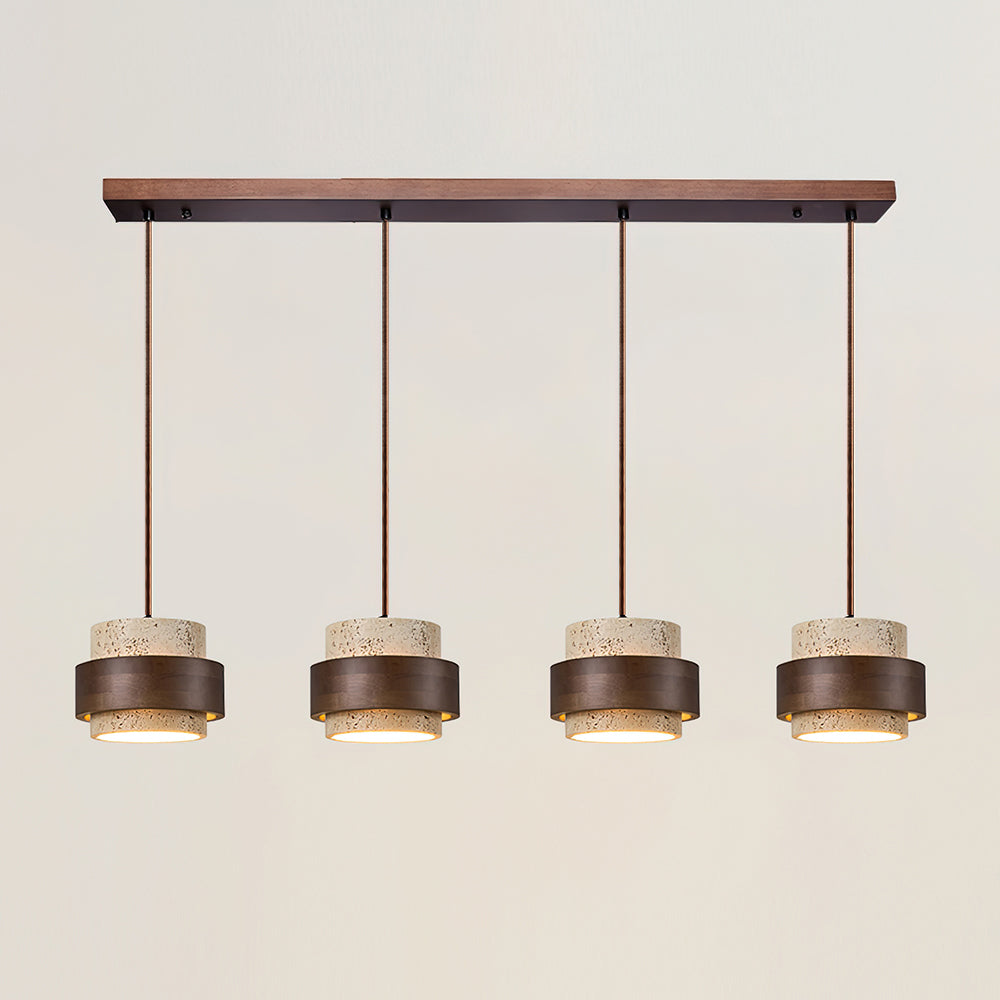 Suspension travertin linéaire à quatre lampes