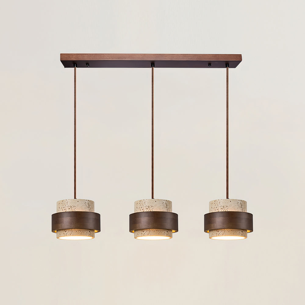 Suspension travertin linéaire à trois lampes