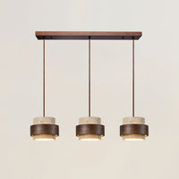 Suspension travertin linéaire à trois lampes