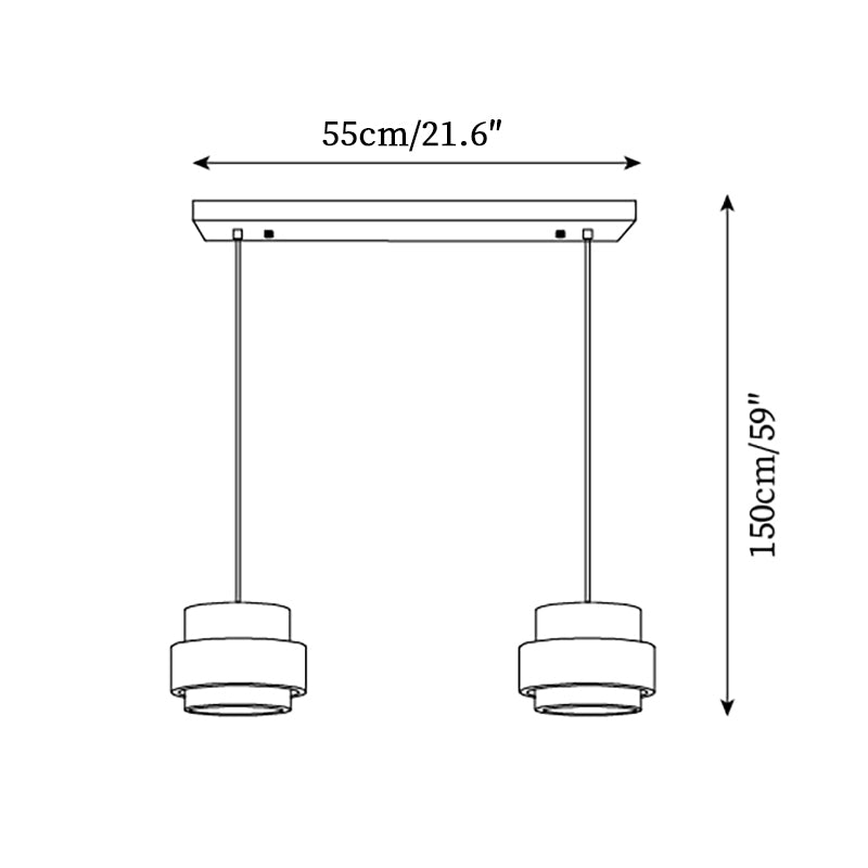 Schéma des dimensions du modèle deux lampes 55 cm