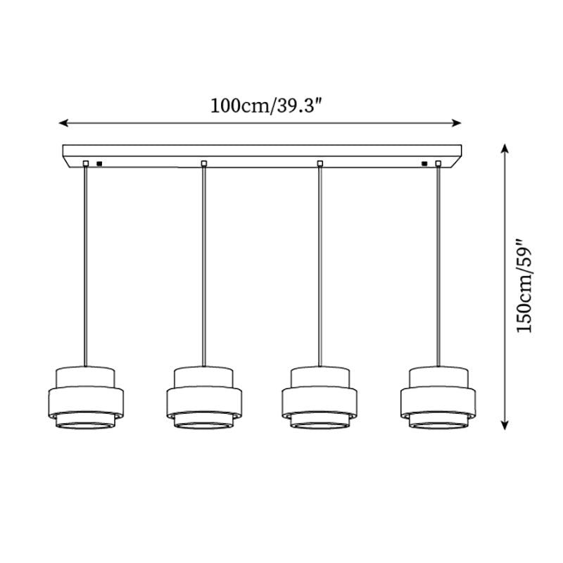 Schéma des dimensions du modèle quatre lampes 100 cm