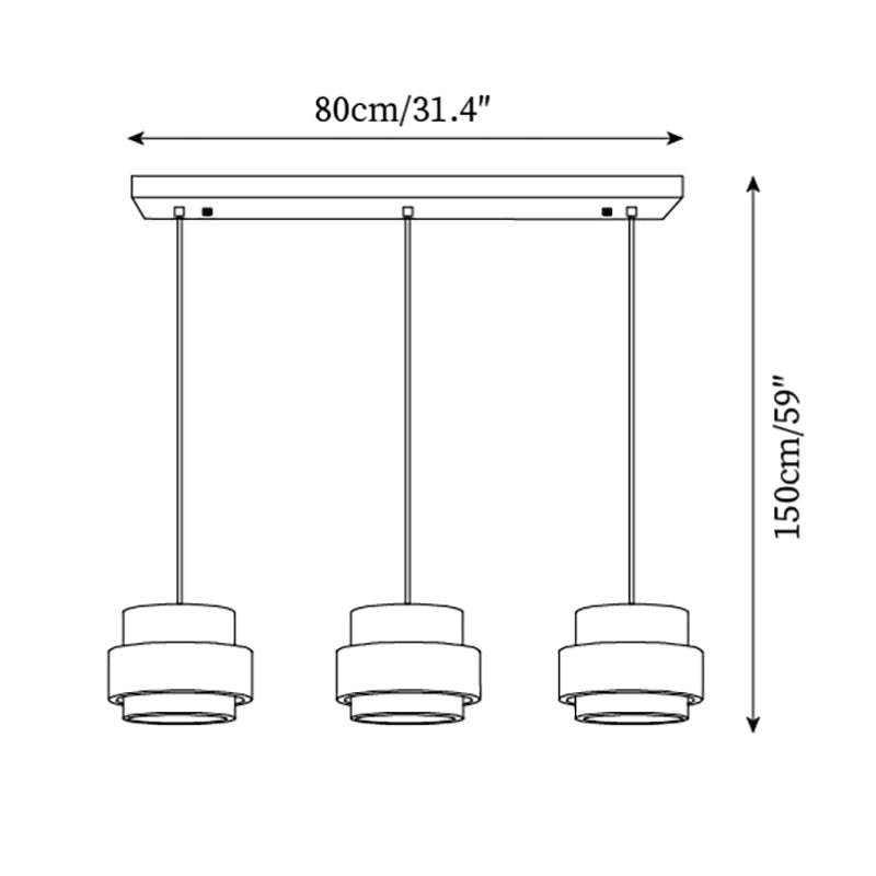Schéma des dimensions du modèle trois lampes 80 cm