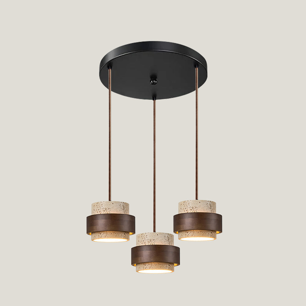 Suspension travertin ronde à trois lampes