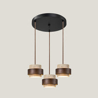 Suspension travertin ronde à trois lampes