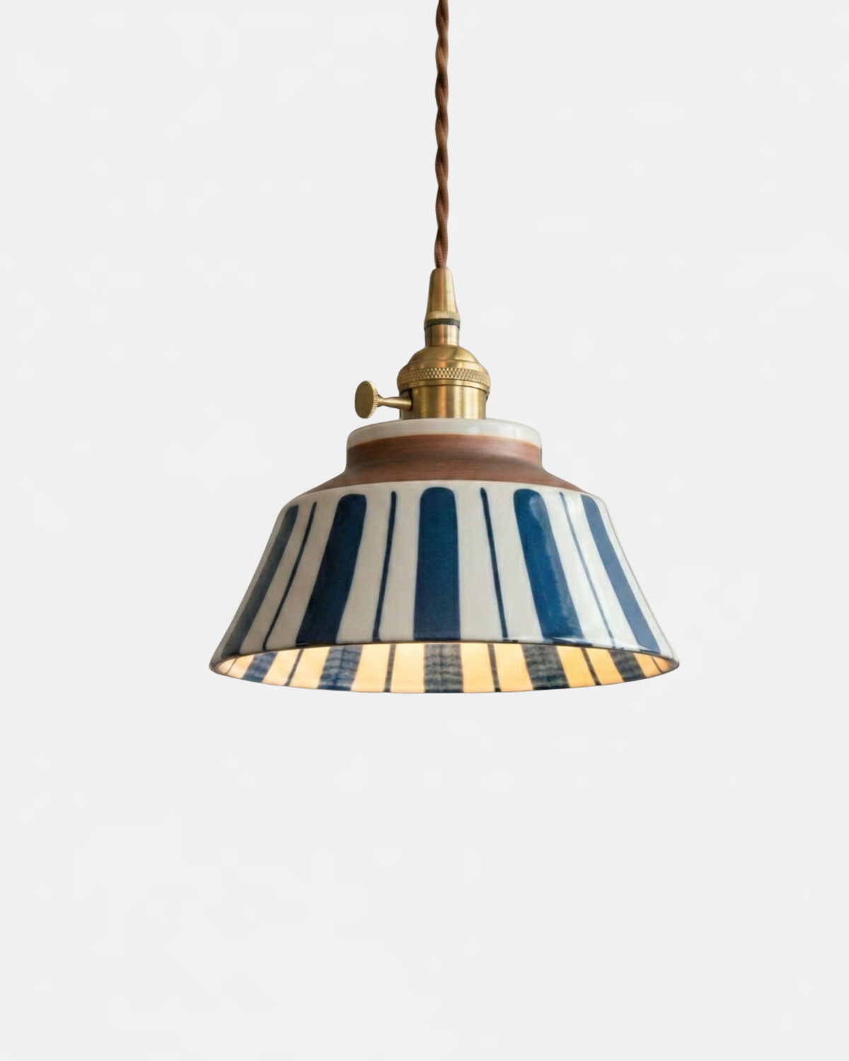 Suspension céramique motif rayé bleu et blanc esprit marinière