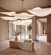 Suspension nuage en papier diffusant une lumière homogène dans un intérieur