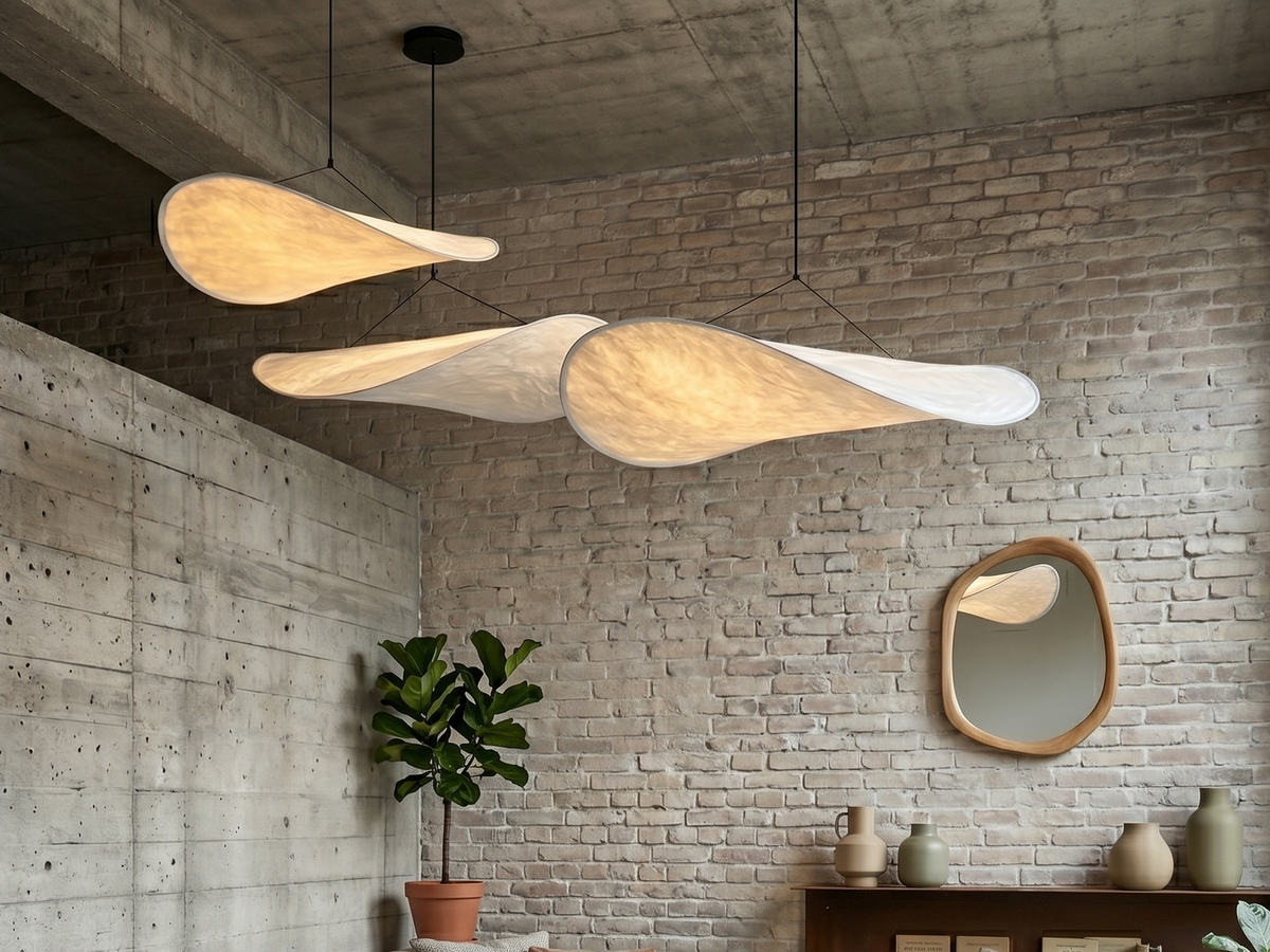 Suspension nuage en papier dans un salon en beton Image