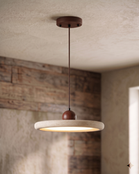 Suspension travertin halo indirect sur la pierre texturee