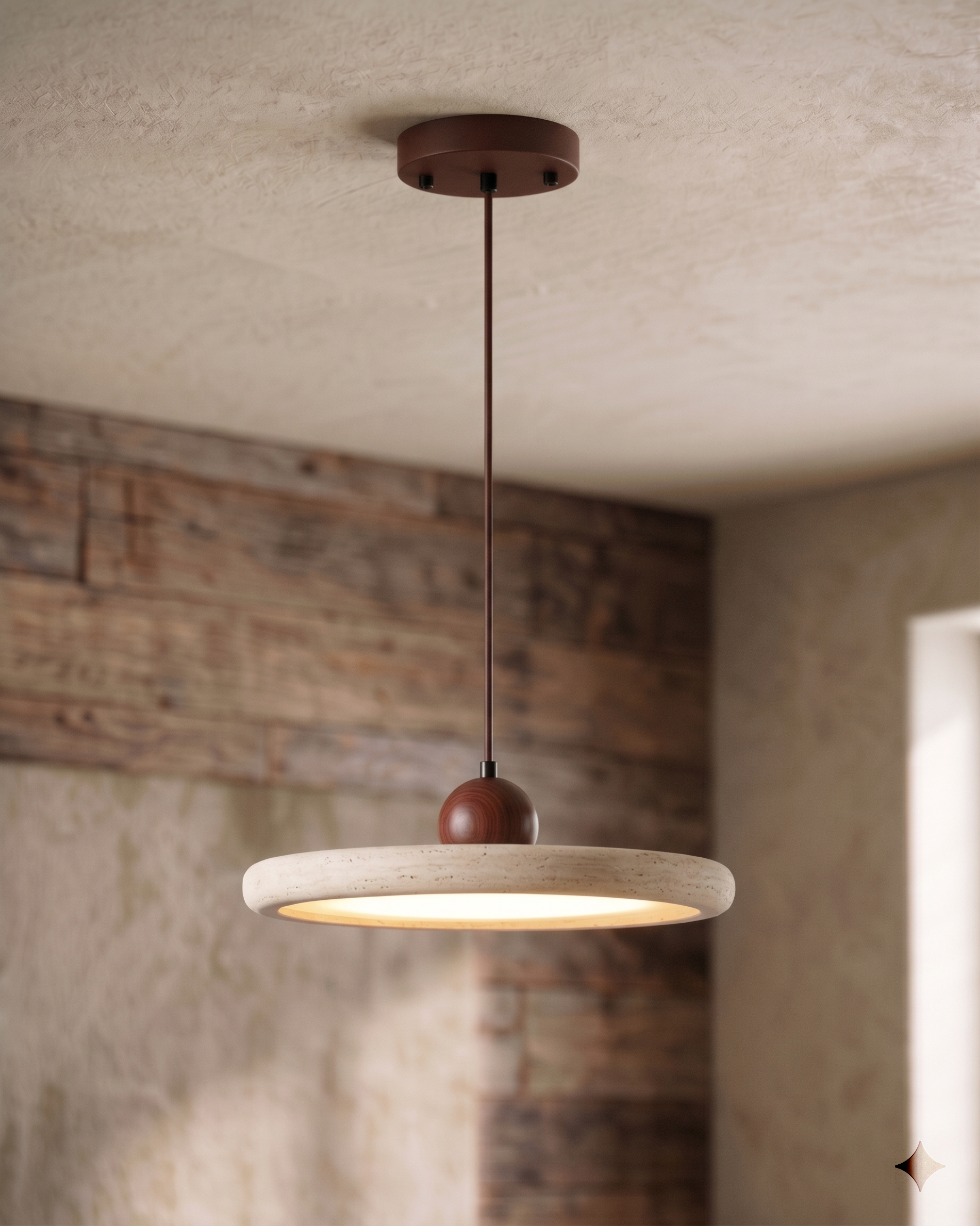 Suspension travertin halo indirect sur la pierre texturee