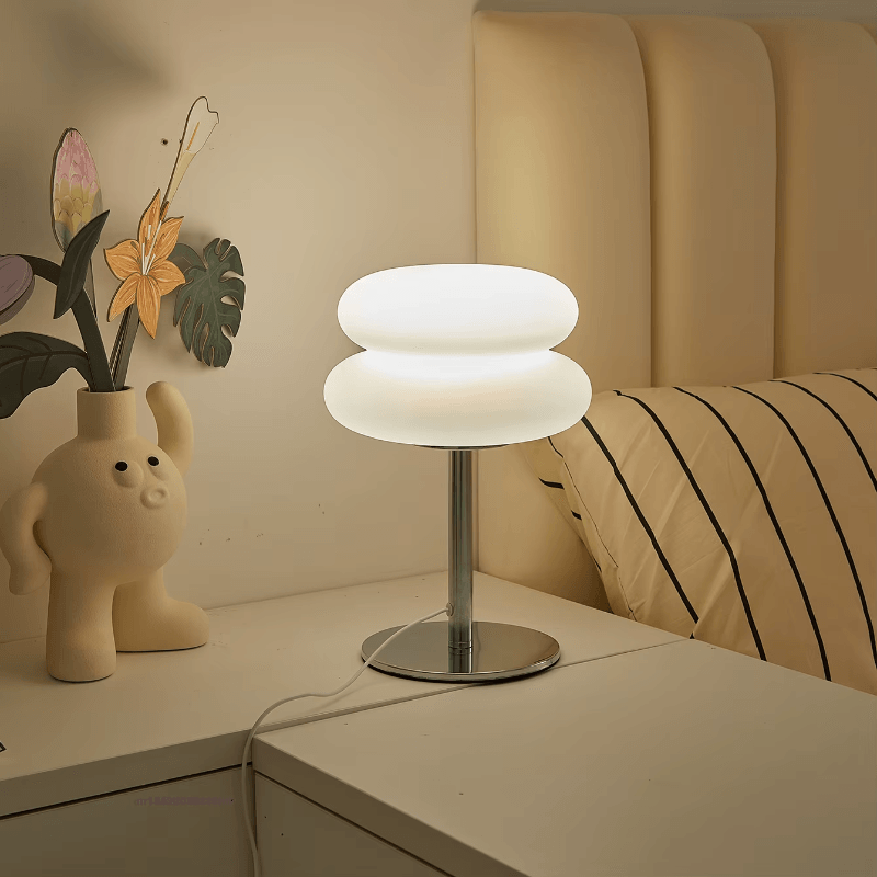 Lampe de chevet Macaron Vintage en Verre - Opale