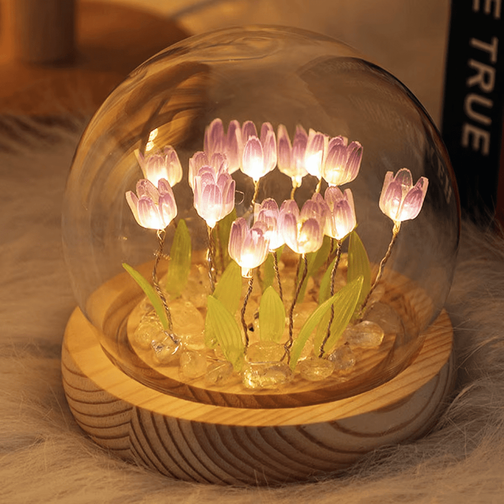 Mini Lampe de Bureau Boule en Verre avec des Tulipes