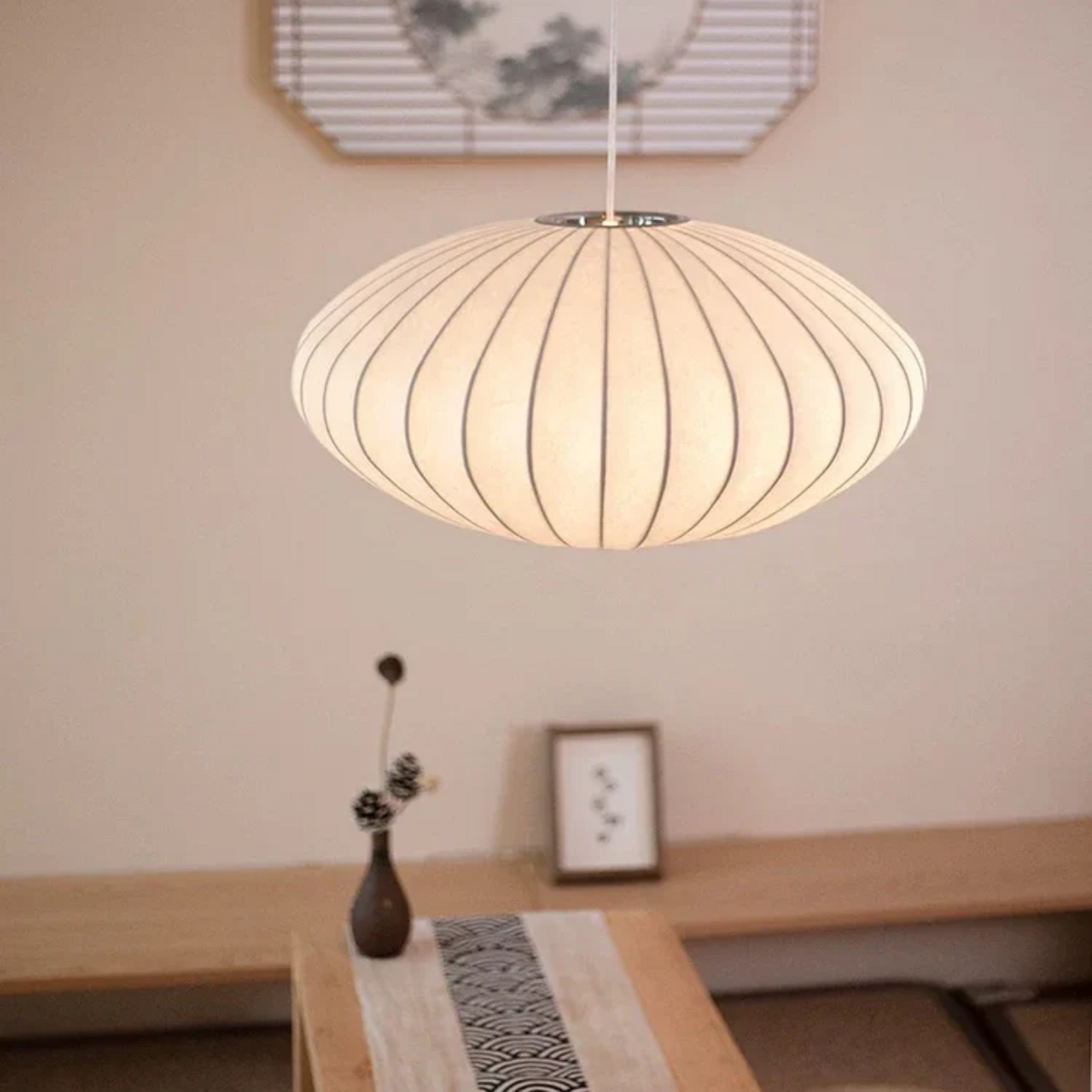 Lampe de Chevet Suspendue en Soie Plissée Asiatique