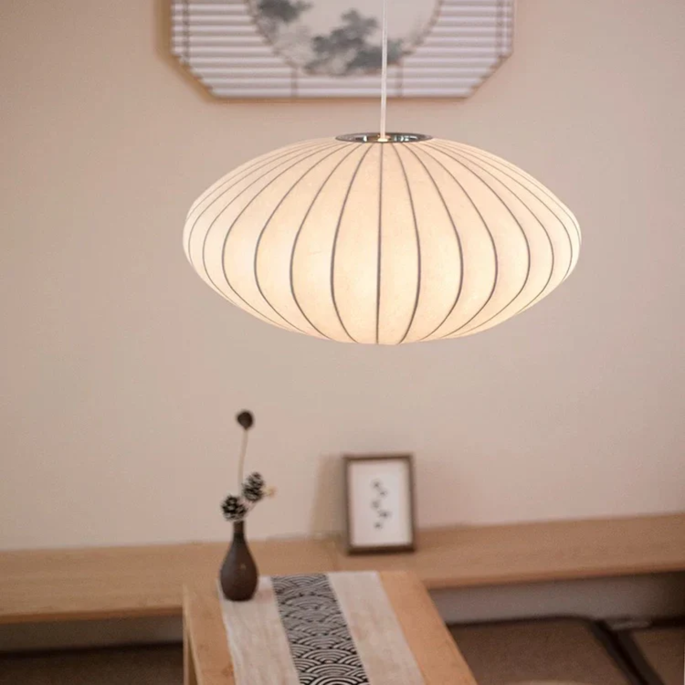 Lampe de Chevet Suspendue en Soie Plissée Asiatique