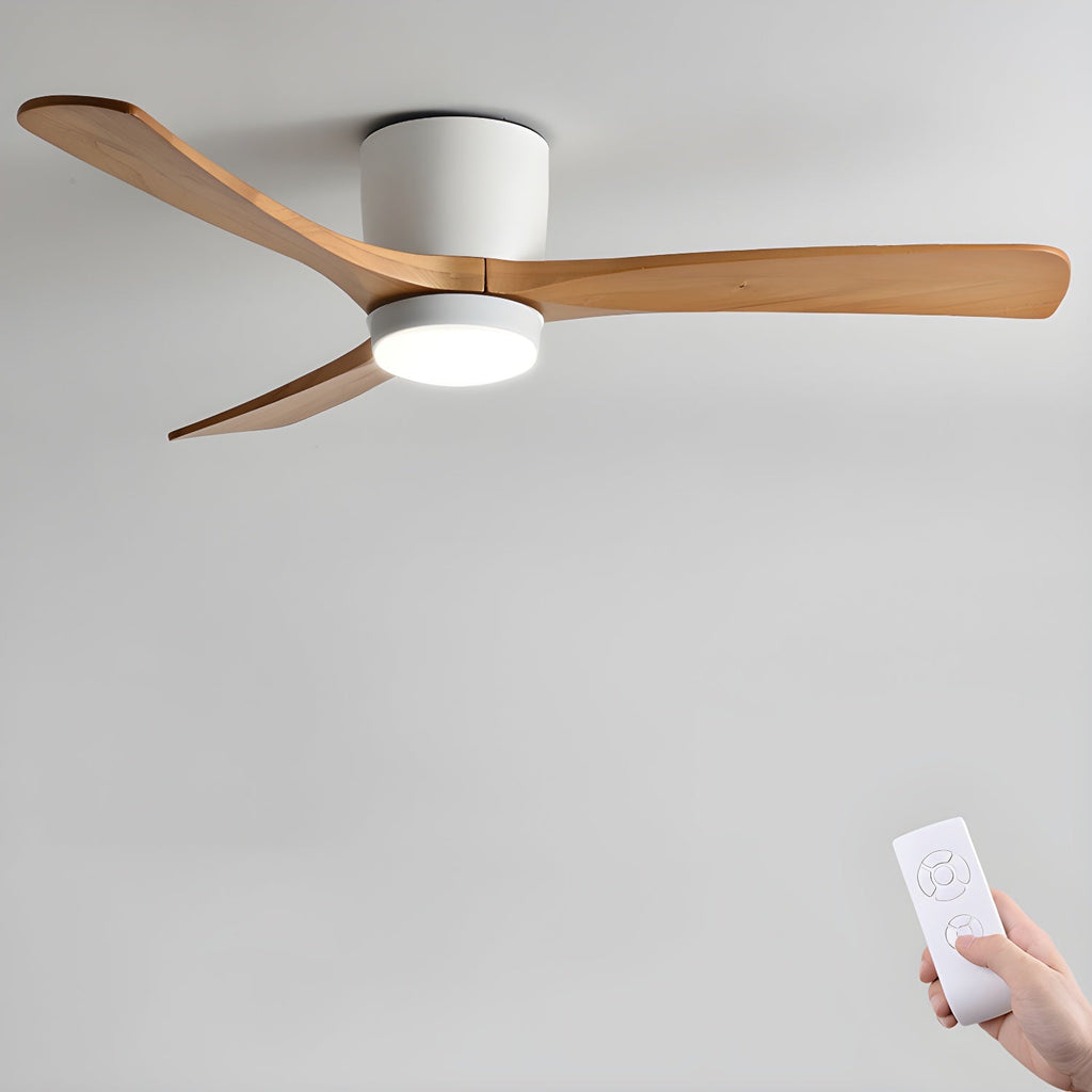 Ventilateur de plafond blanc et bois naturel