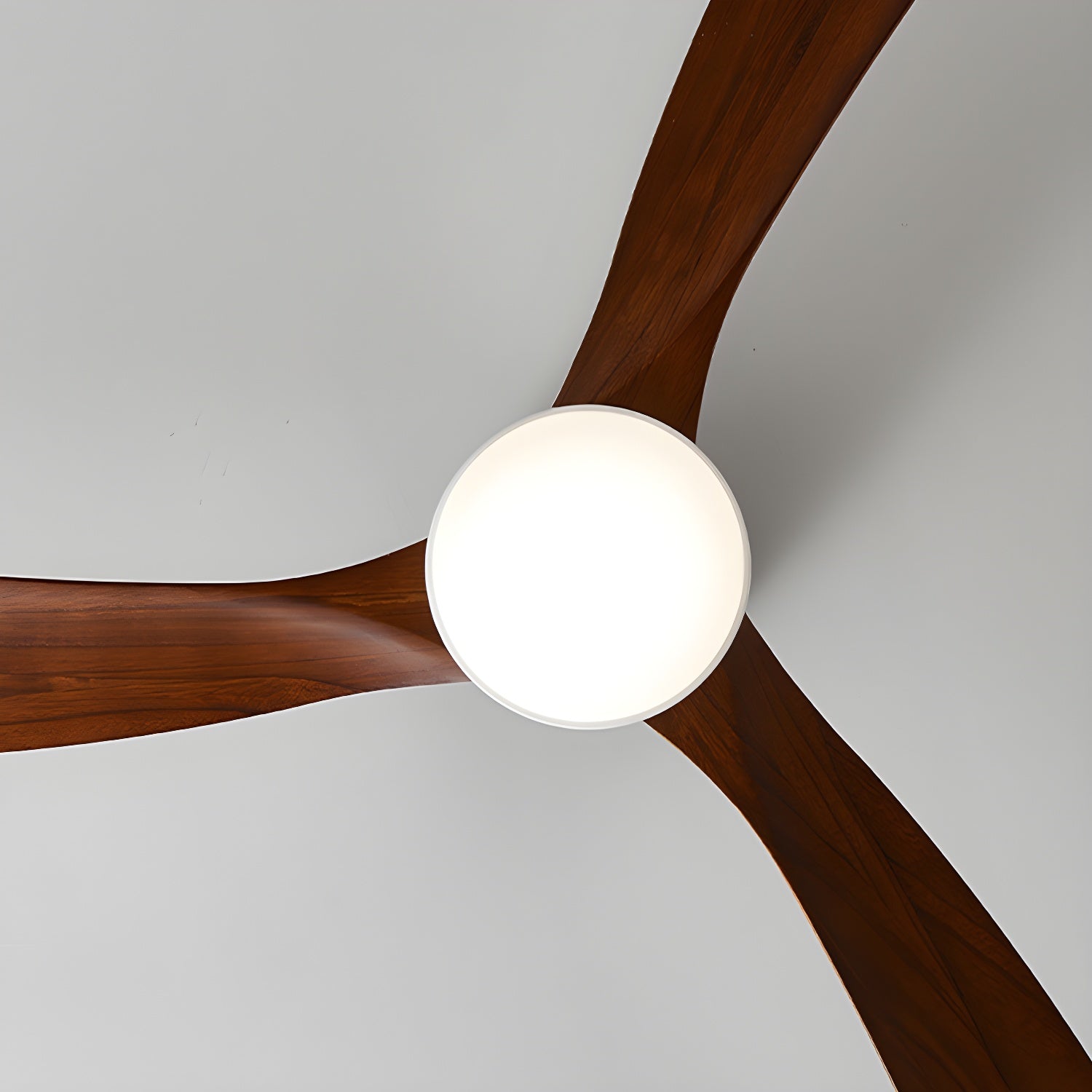 Vue rapprochée du ventilateur allumé et de sa lumière blanc chaud