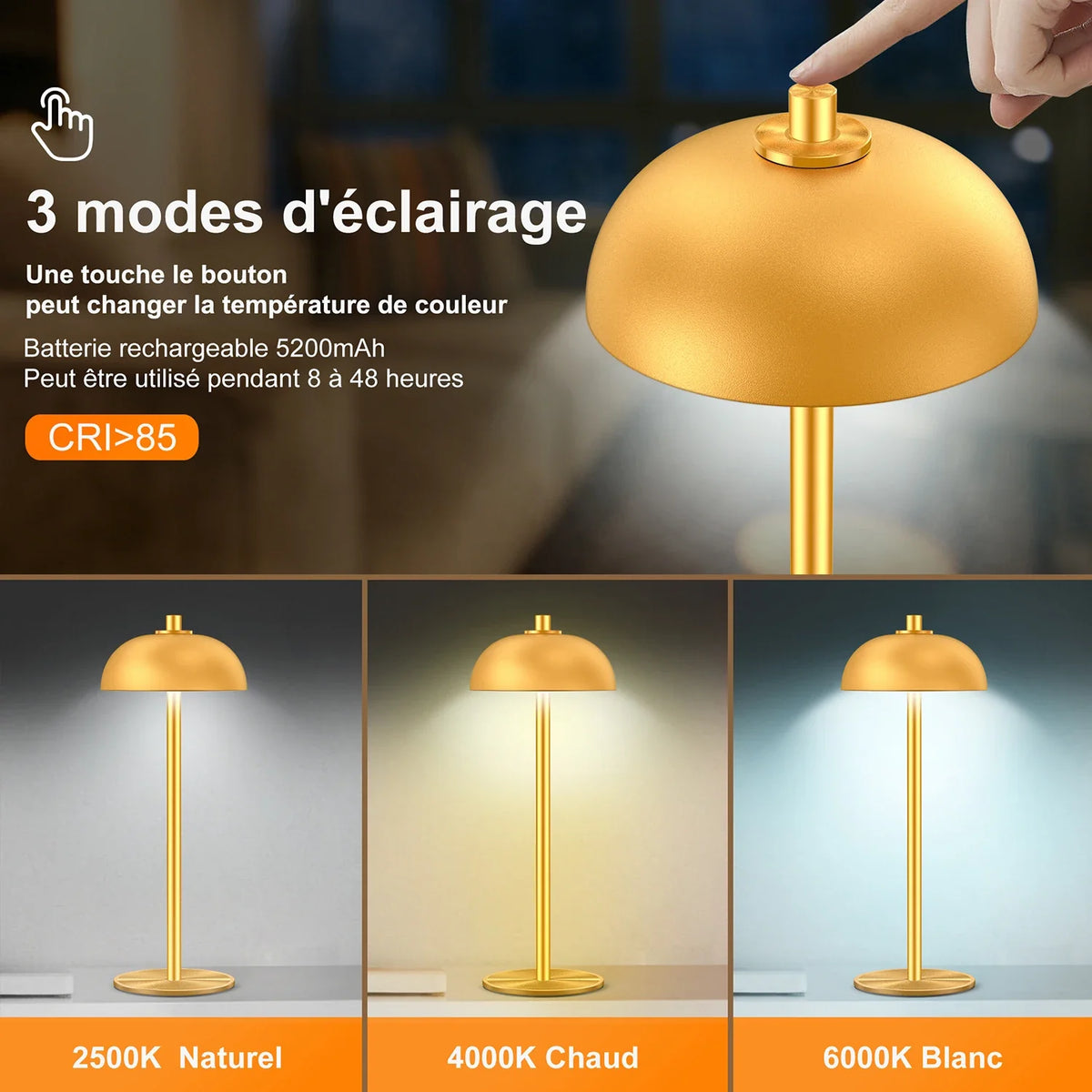 Lampe de chevet Originale Tactile à Dôme - Opale