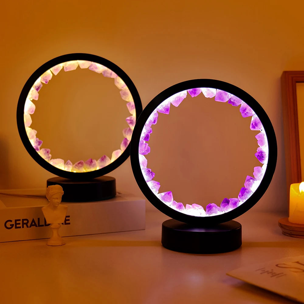 Lampe de chevet LED Ronde en Pierre Précieuse Naturelle - section Image