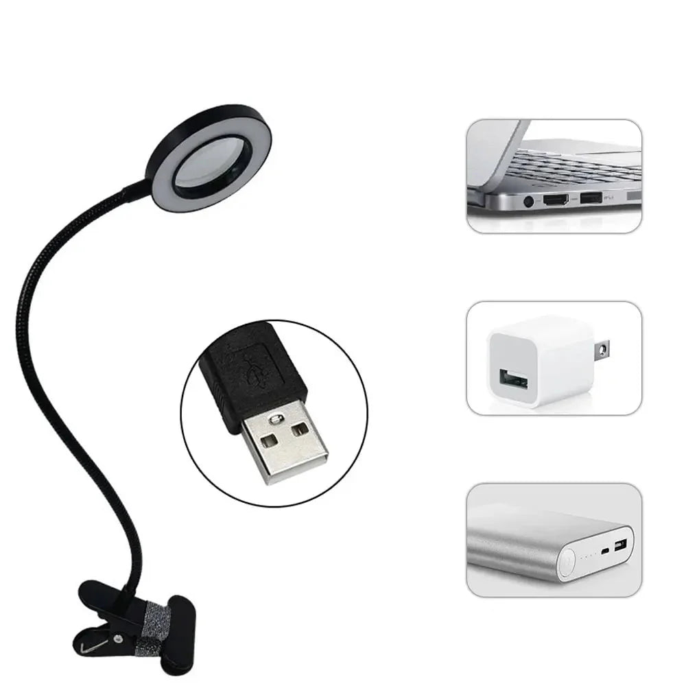 Lampe de chevet Lecture Pince à Clip avec Loupe - Opale