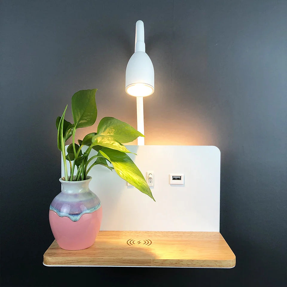 Lampe de chevet Murale Sans fil avec Étagère et Induction - Opale