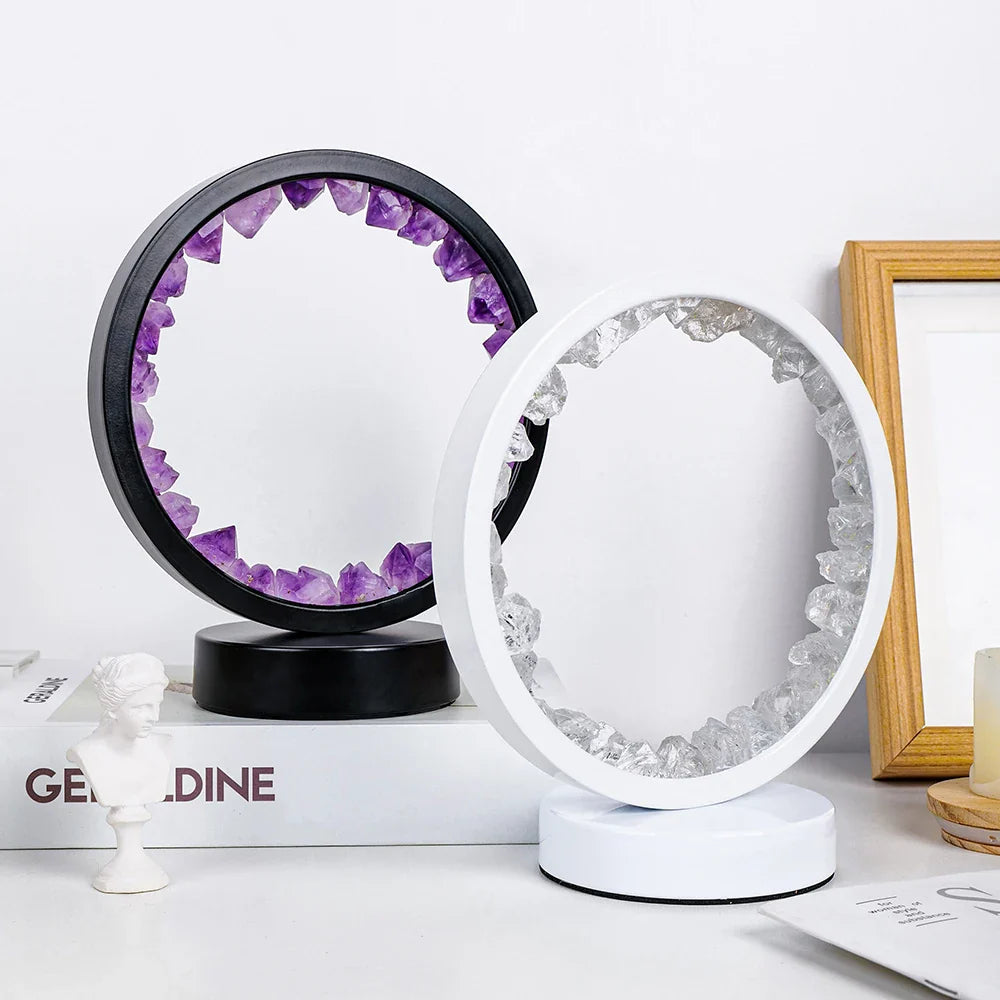 Lampe de chevet LED Ronde en Pierre Précieuse Naturelle - Opale