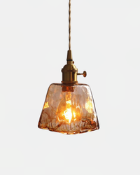 Suspension verre ambré vintage modèle cloche avec cordon en tissu torsadé