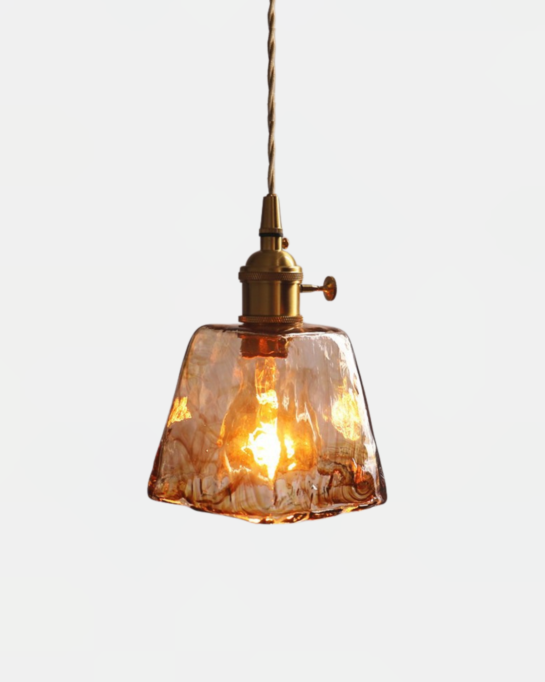 Suspension verre ambré vintage modèle cloche avec cordon en tissu torsadé
