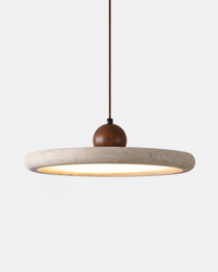 Suspension travertin anneau simple 40 cm halo blanc chaud