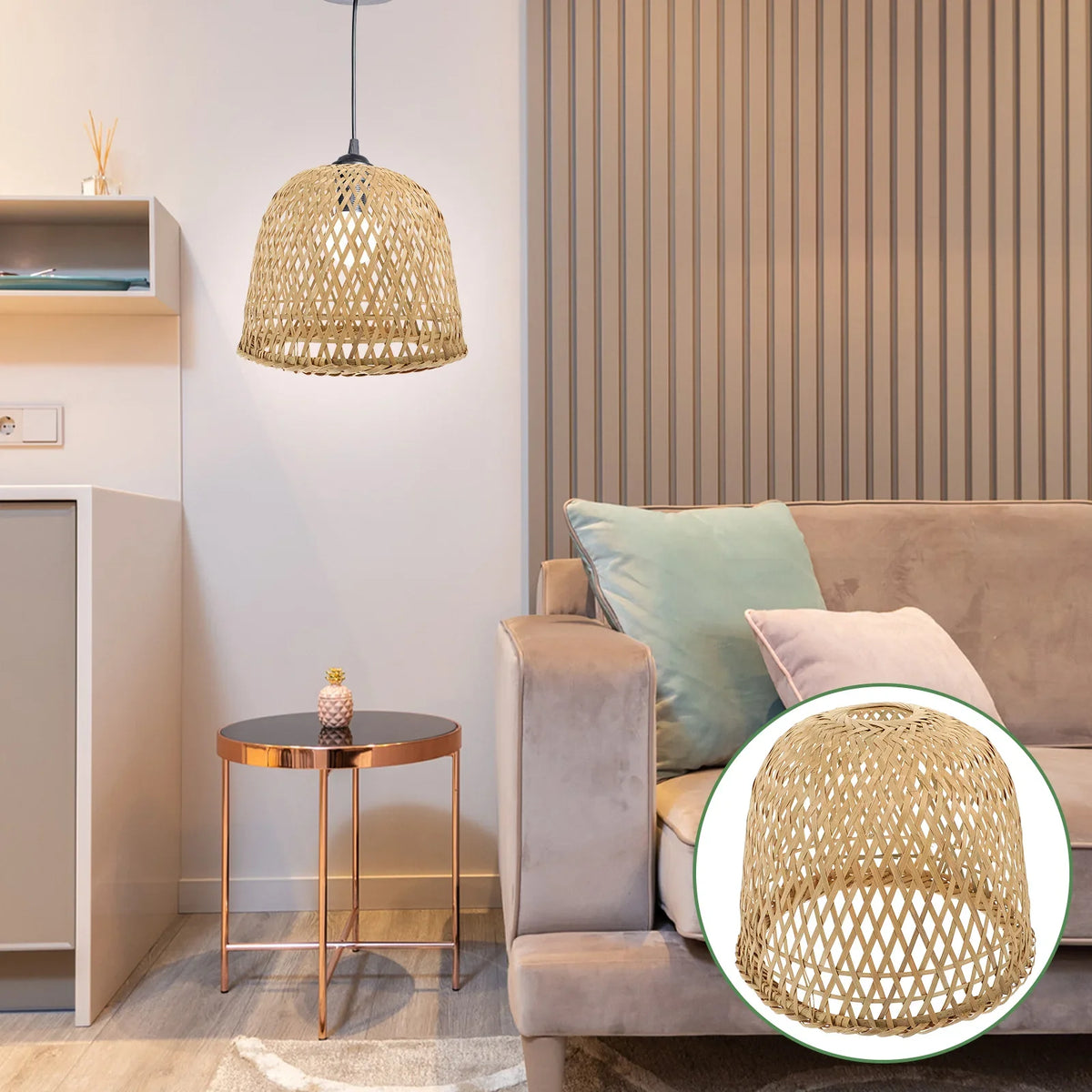 Abat-Jour Lampe de chevet Suspendue en Bambou Tissé - Opale