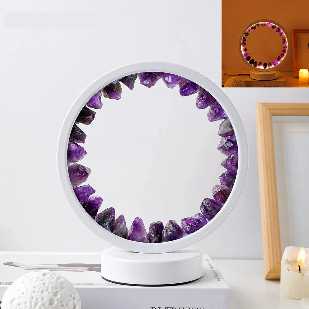 Lampe de chevet LED Ronde en Pierre Précieuse Naturelle - Opale