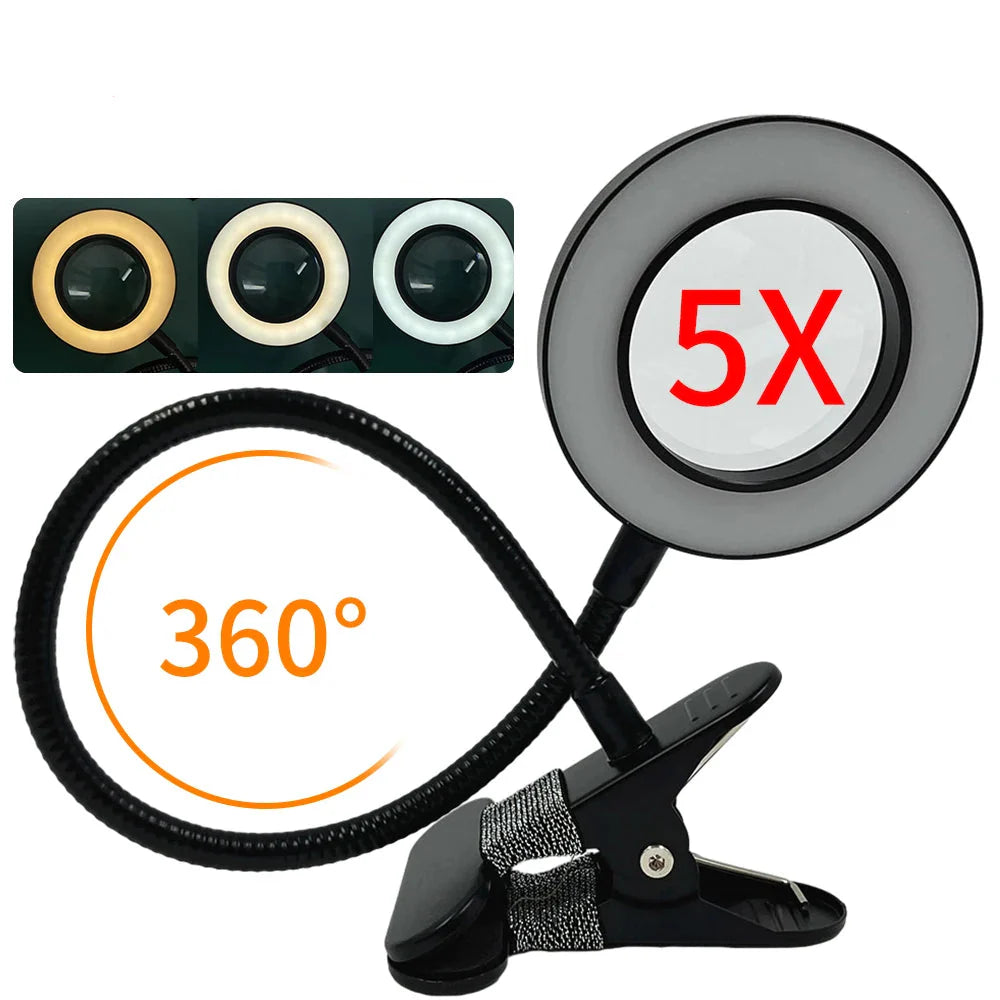 Lampe de chevet Lecture Pince à Clip avec Loupe - Opale