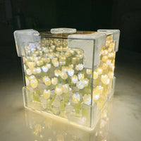 Lampe de chevet Fleur 3D Boîte Miroir avec Tulipes - Opale