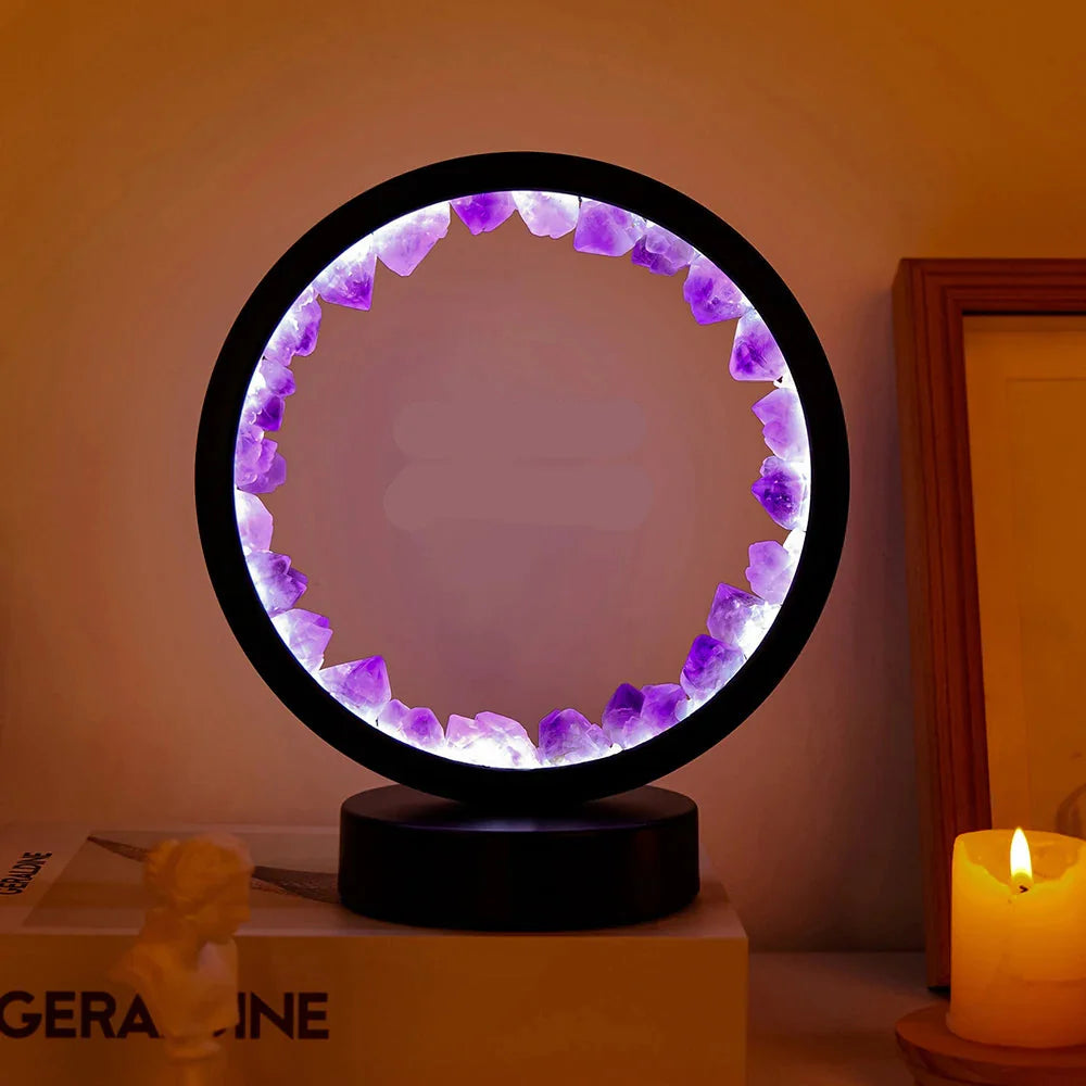 Lampe de chevet LED Ronde en Pierre Précieuse Naturelle - Opale