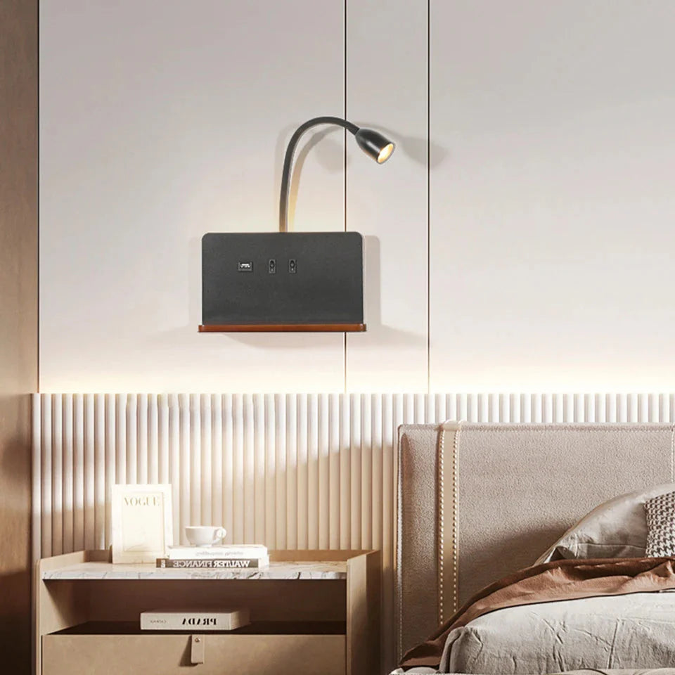 Lampe de chevet Murale Sans fil avec Étagère et Induction - Opale