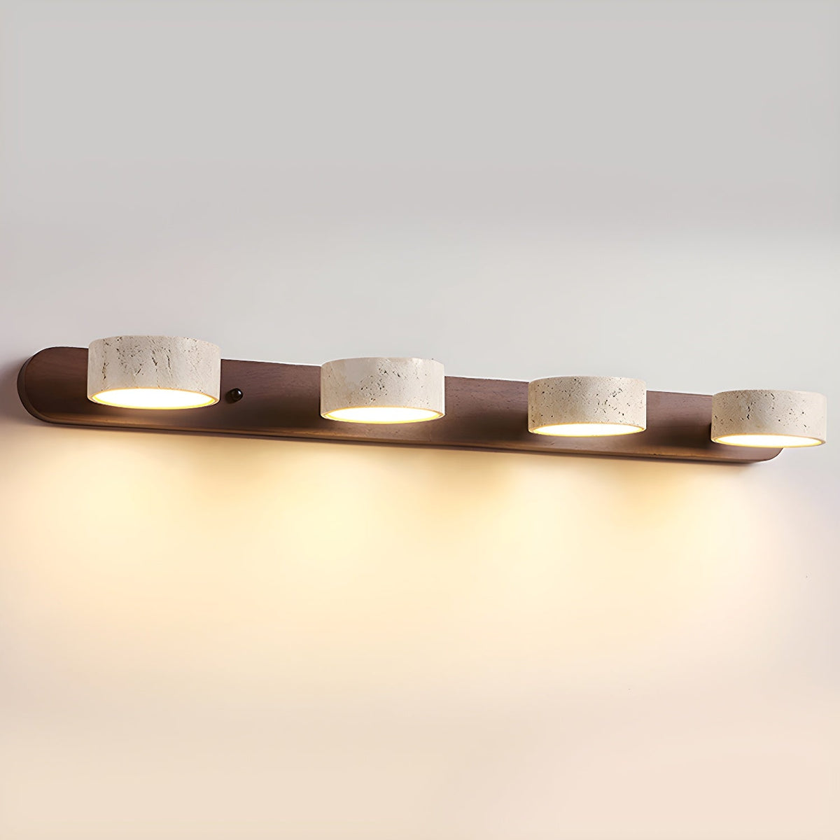 Applique en travertin quatre lumières finition noyer et noir