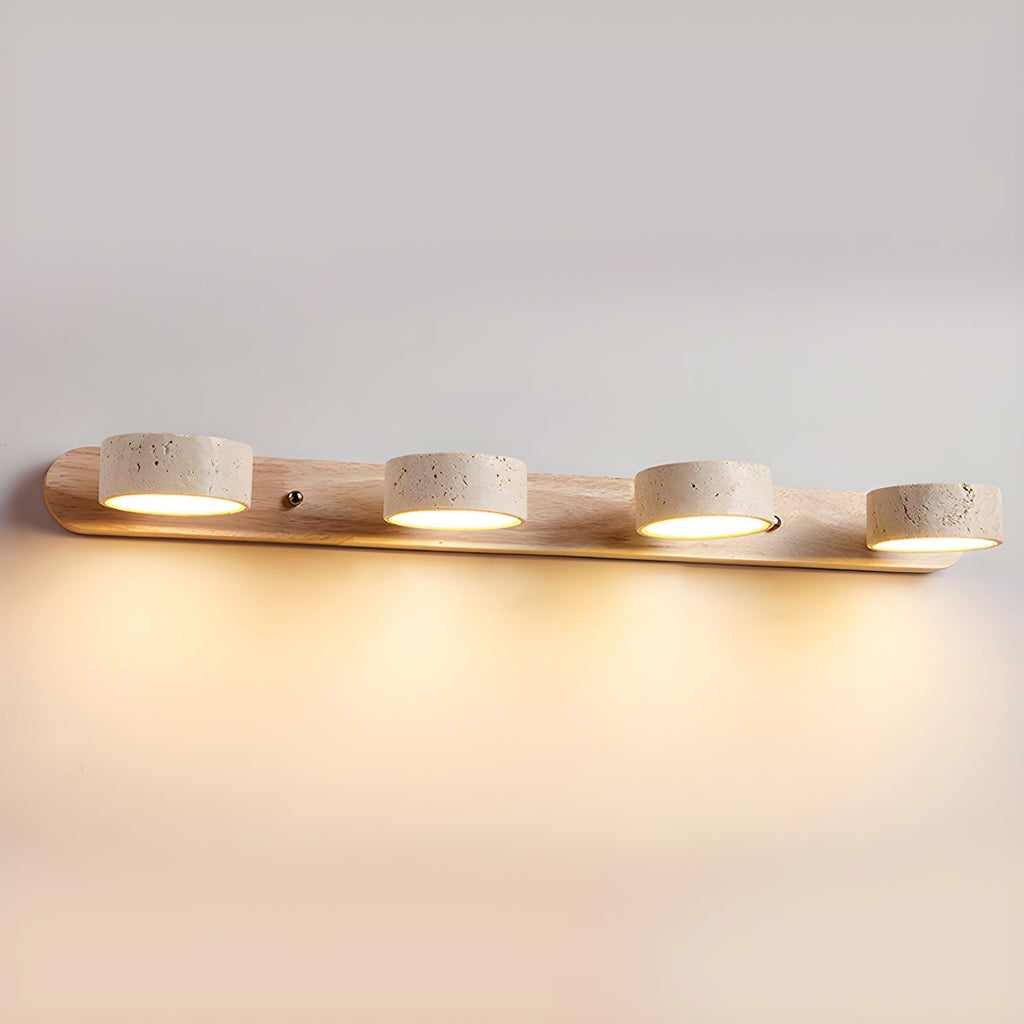 Applique en travertin quatre lumières finition bois et laiton
