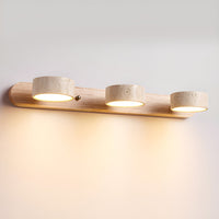 Applique en travertin trois lumières finition bois et laiton