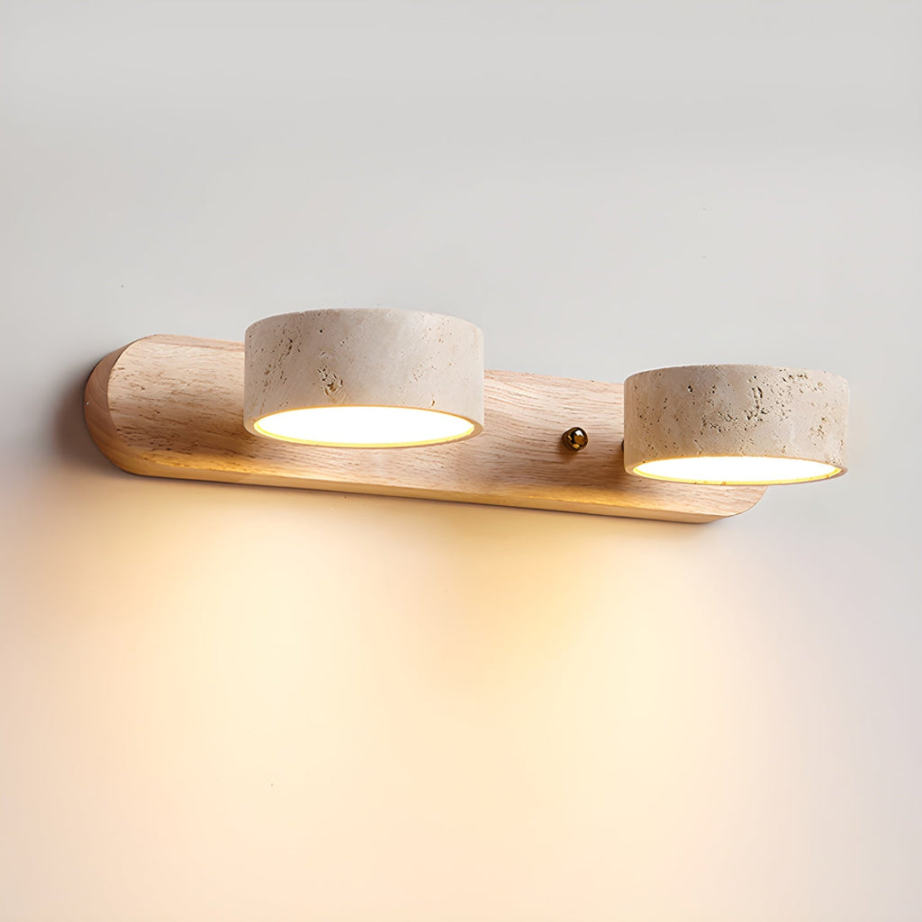 Applique en travertin deux lumières finition bois et laiton