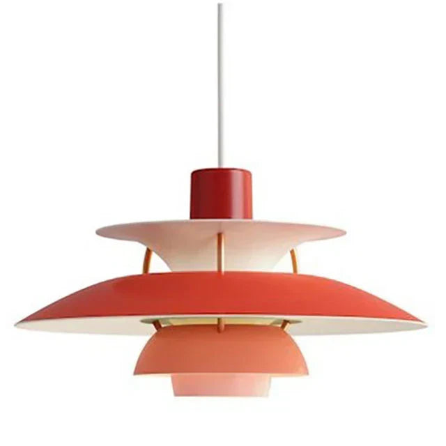 Suspension scandinave en métal coloré coloris nuances de rouge, vue de face