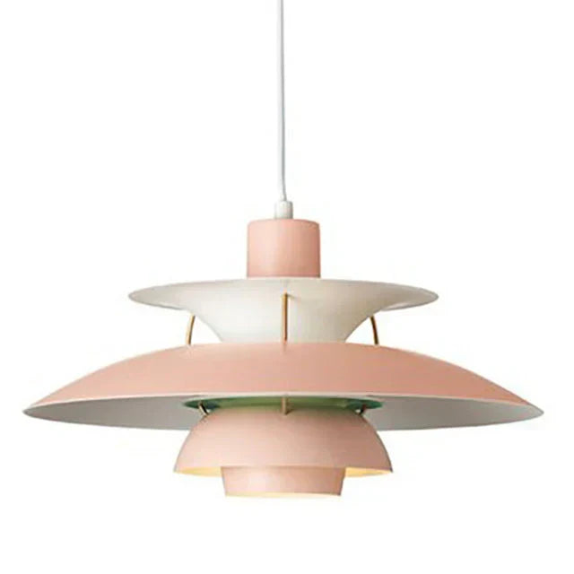 Suspension scandinave en métal coloré coloris rose pur, vue de face